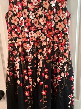 Talbots Dark Brown  Dress with Pink, Red & Cream Floral Print